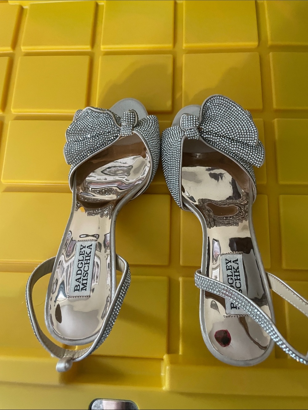 Badgley Mischka Silver Crystal Bow Slingback Heels